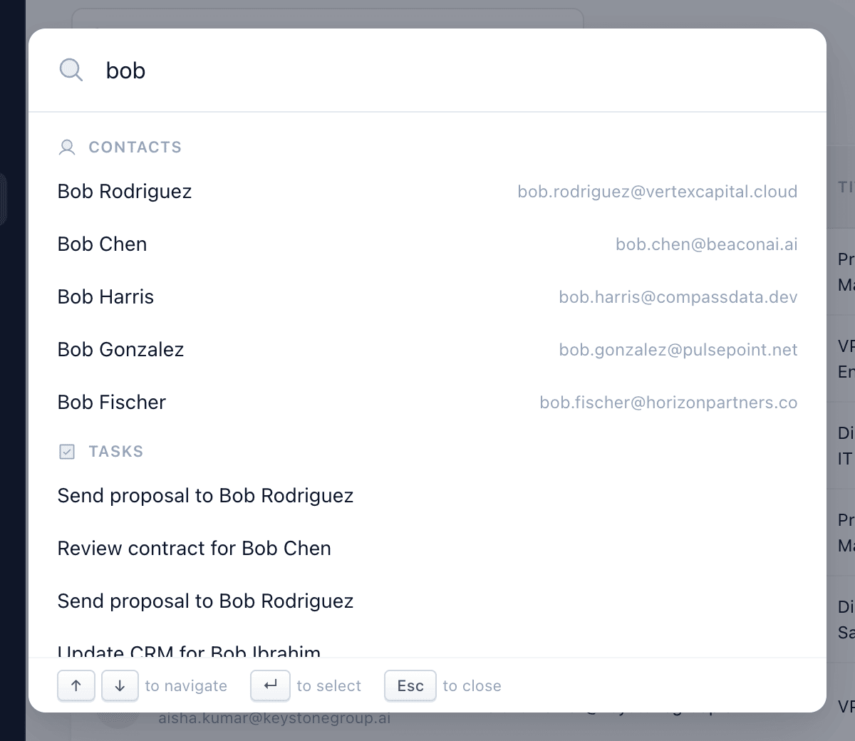 Command palette open with search results