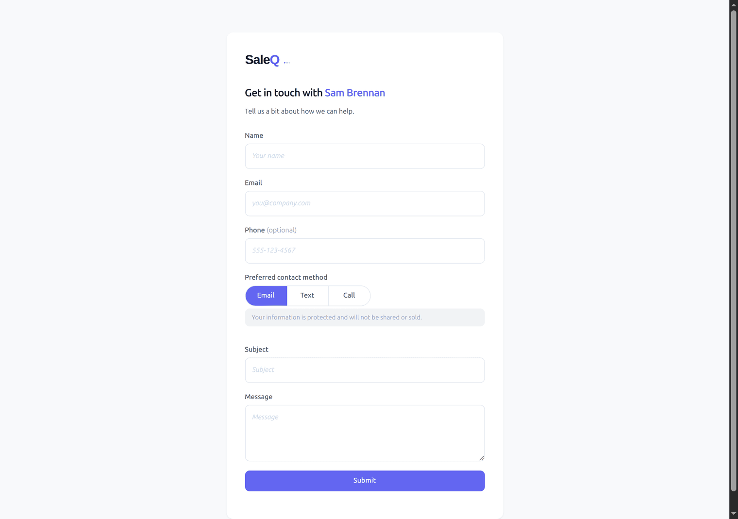 Public-facing inquiry form