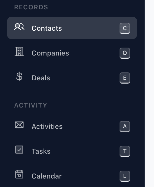 Sidebar showing hotkey hints after pressing g